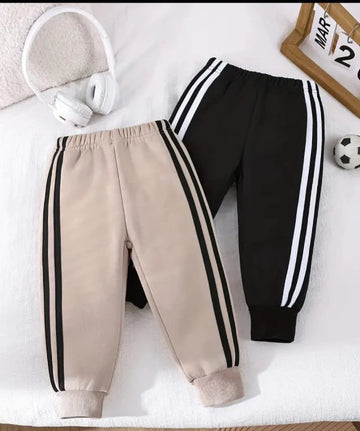 Pack of 2 White Stripes Fleece Trousers For Kids (RX-353) (Black, Brown)