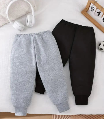 Pack of 2 Plain Fleece Trousers For Kids (RX-357) (Grey, Black)