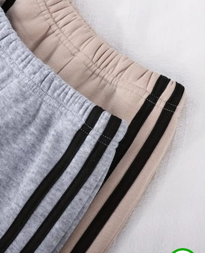 Pack of 2 White Stripes Fleece Trousers For Kids (RX-355) (Grey, Brown)