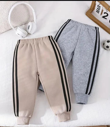 Pack of 2 White Stripes Fleece Trousers For Kids (RX-355) (Grey, Brown)