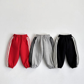Pack of 3 White Stripes Fleece Trousers For Kids (Black, Grey, Red)