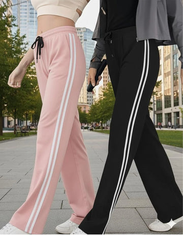 Pack Of 2 White Stripes Pajamas For Ladies (Pink, Black)