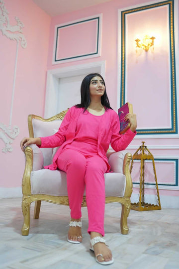 Shocking pink 3 Piece Night suit For Her