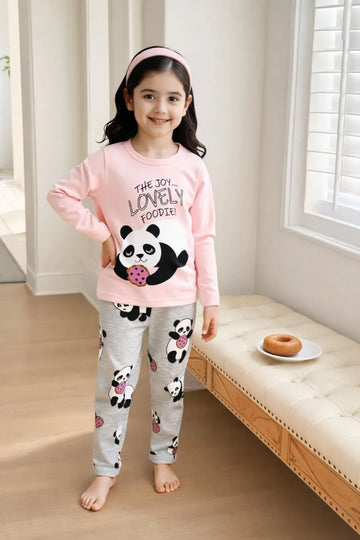 Pink Panda Printed Kids Night Suit