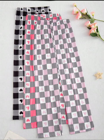 Pack of 3 Checkered Hearts Printed Plazo For Her