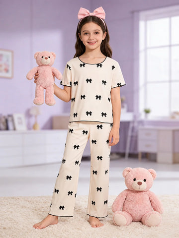 White With Black Bow Printed Kid Suit