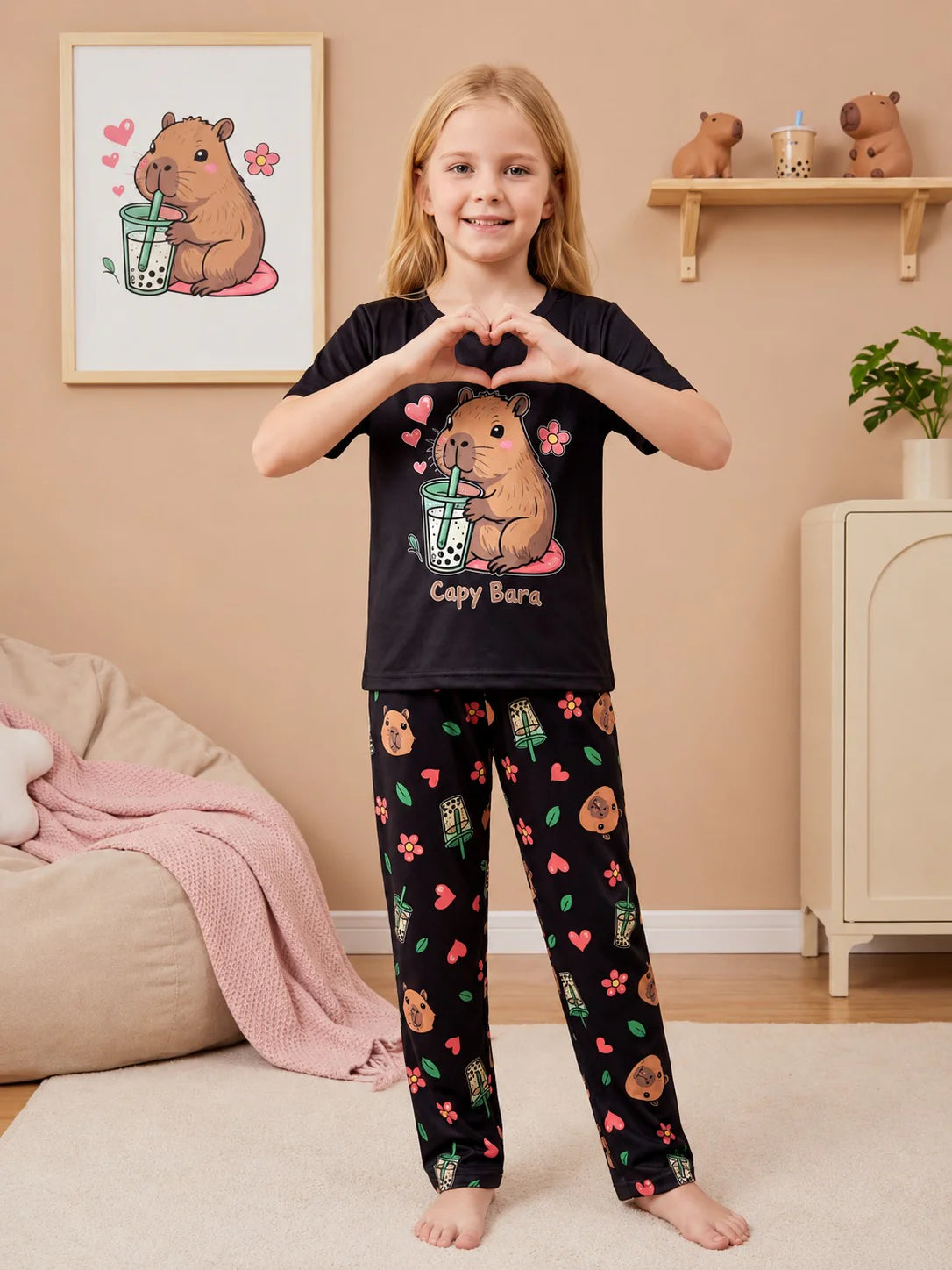 Black Cappy Bara Printed Kid Suit