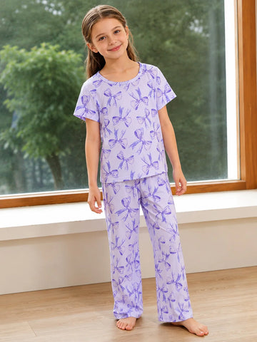 Purple Bow Printed Kid Suit