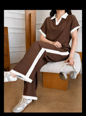 Brown With White Collar Co-Ord Set