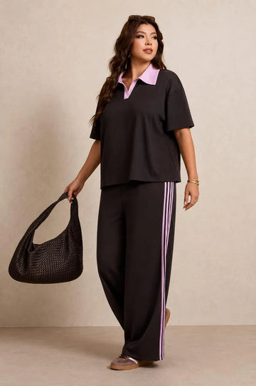 Brown Pink Collar Co-Ord Set