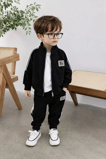 Black With White Stripes 72 Print Zipper Track Suit