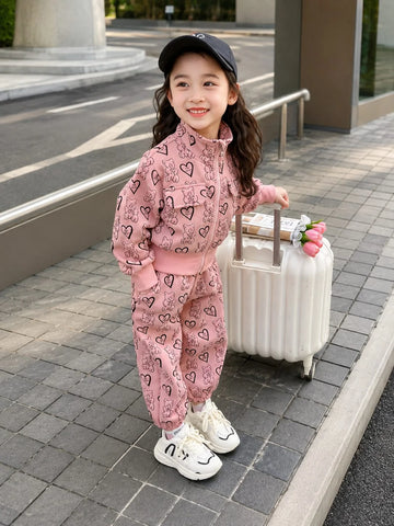 Grey And Navy Blue Cute Puppy Print Kids Track Suit