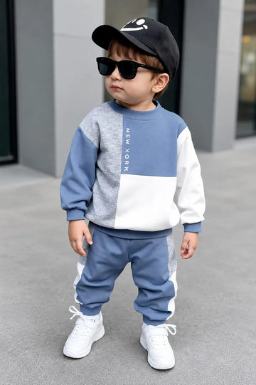 New Blue Grey White Panels Kids Track Suit