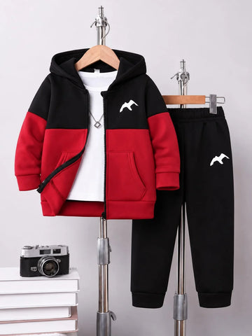 Black Red Panel Zipper Track Suit