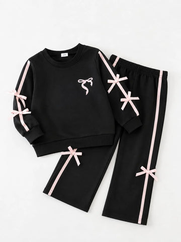Black With Pink Bow Kids Track Suit