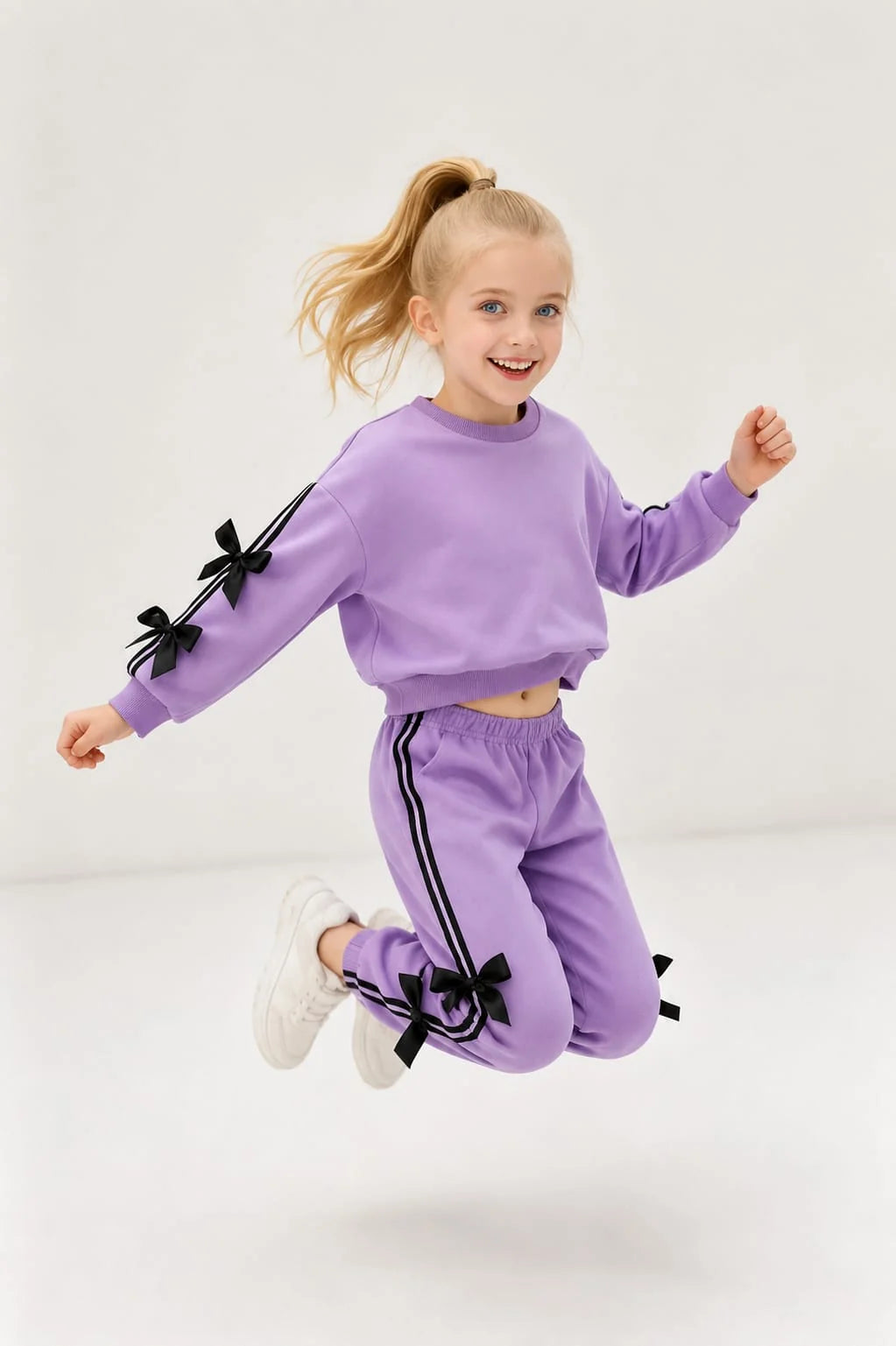 Purple With Black Bow Kids Track Suit