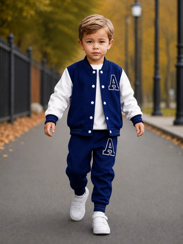 Navy Blue And White Varsity Track Suit