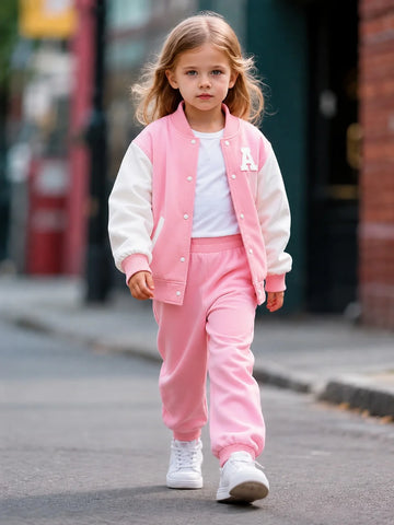 Pink And White Varsity Track Suit