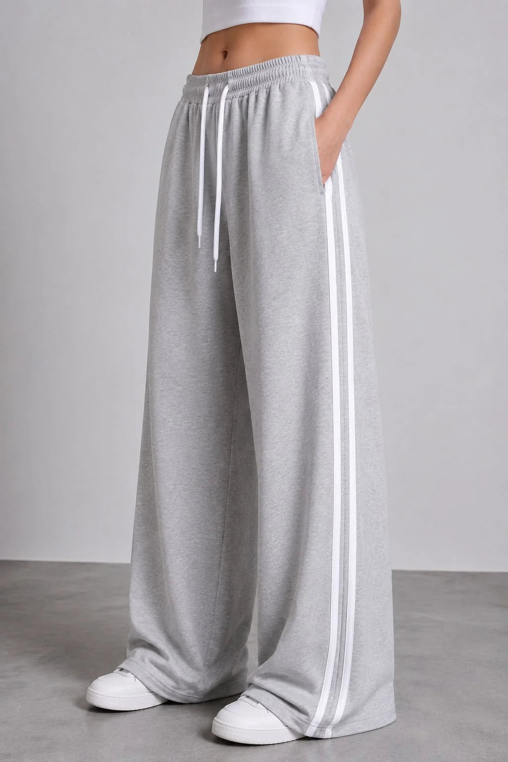 Grey White Stripes Terry Baggy Trousers for her