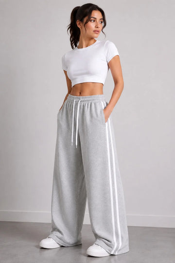 Grey White Stripes Terry Baggy Trousers for her