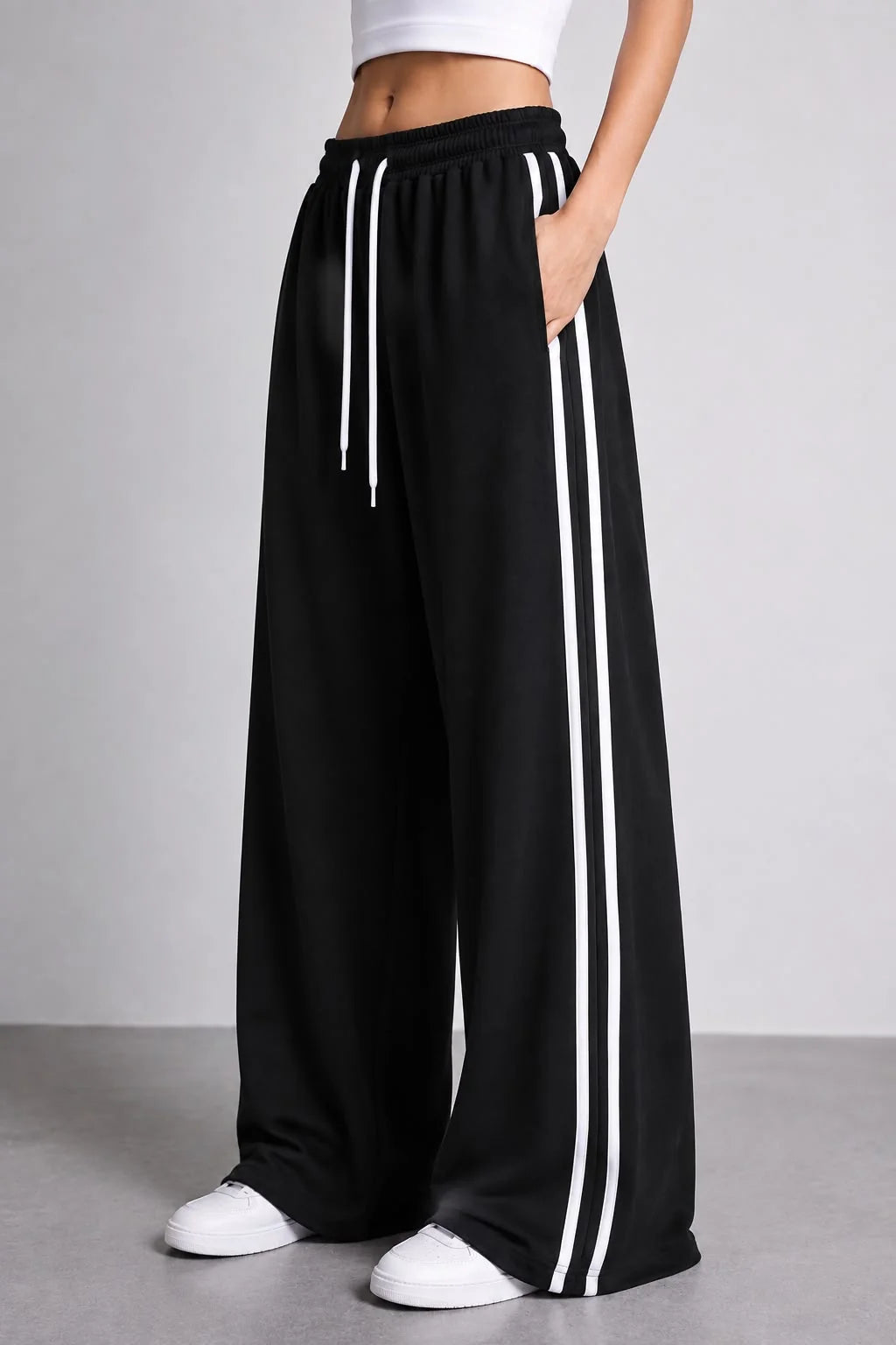 Black White Stripes Terry Baggy Trousers for her