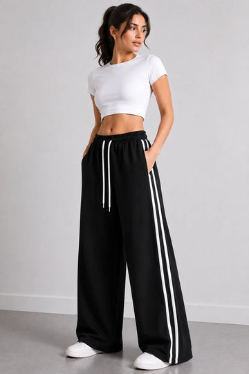 Black White Stripes Terry Baggy Trousers for her