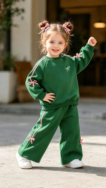 Green With Pink Bow Track Suit