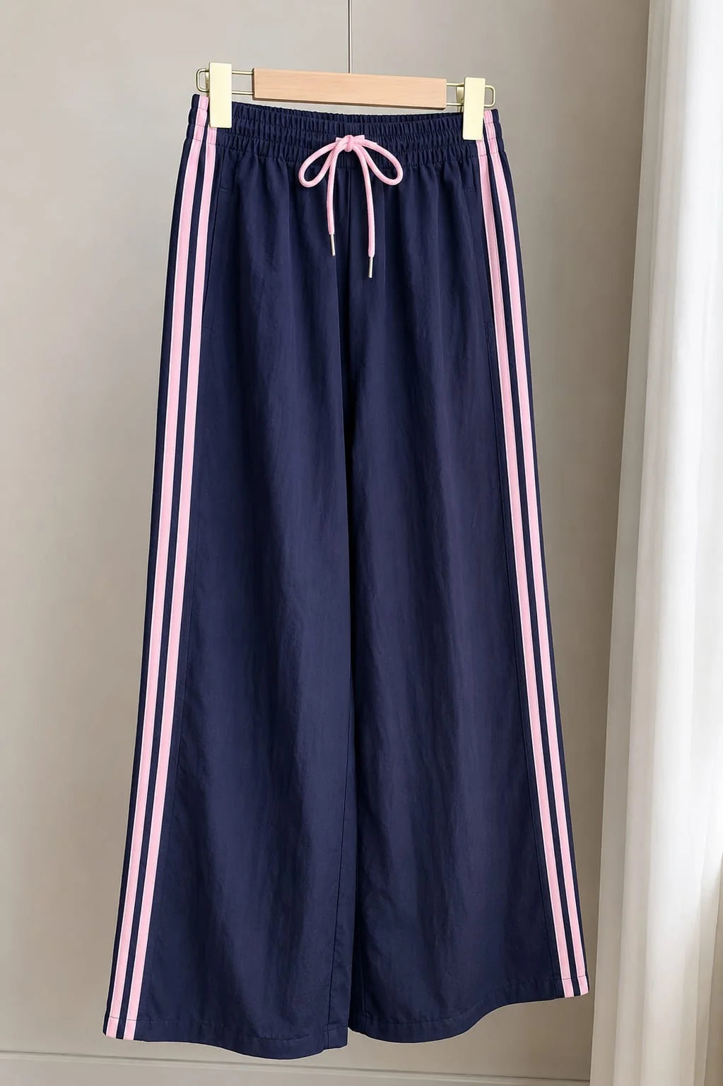Navy Blue With 3 Pink Stripes Wide Leg Baggy Terry Trouser for her