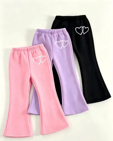 Double Heart Flared Fleece Trousers - Pack of 3