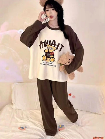 Brown And Off White Bear Pj Set For Her