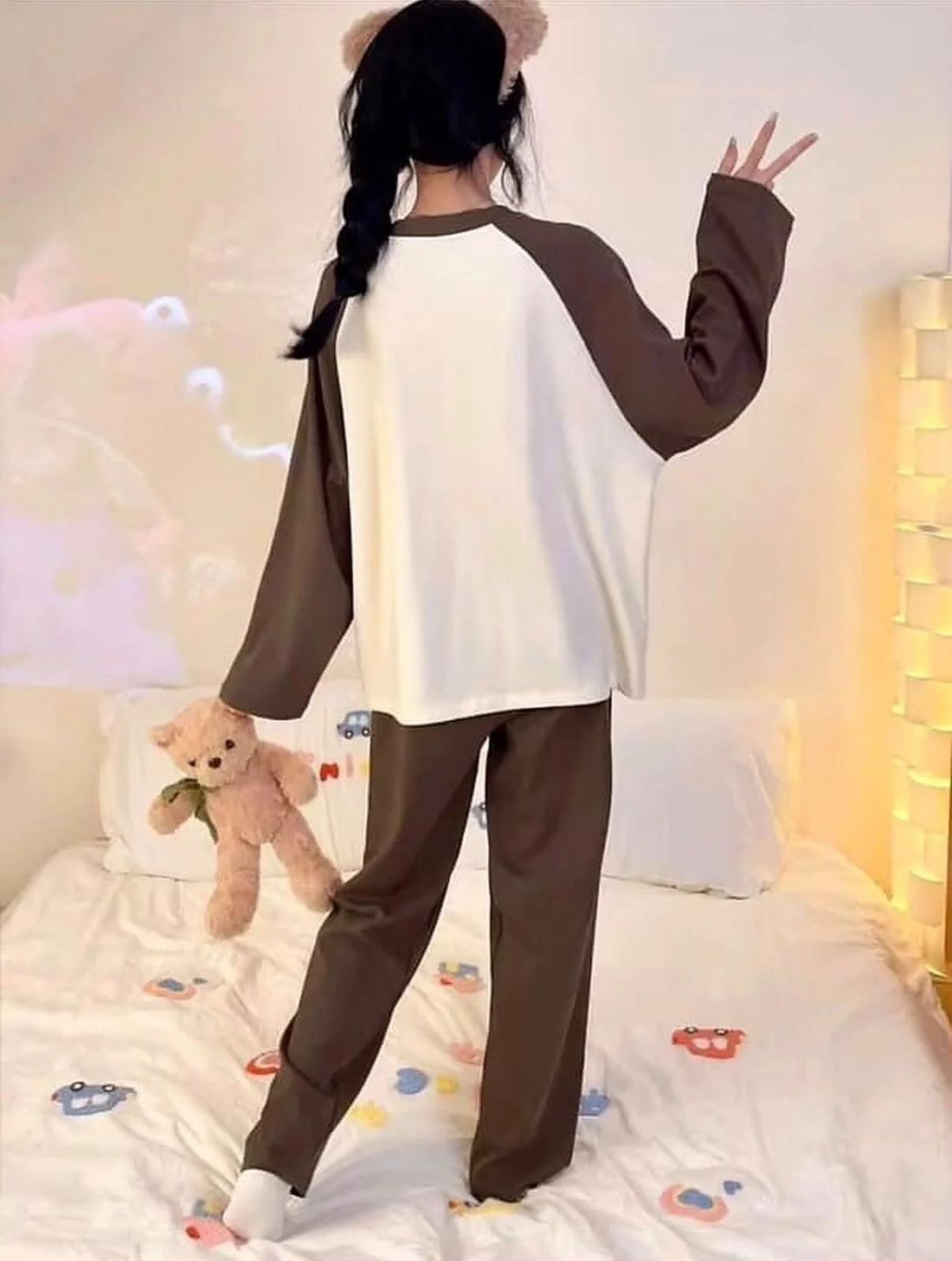 Brown And Off White Bear Pj Set For Her