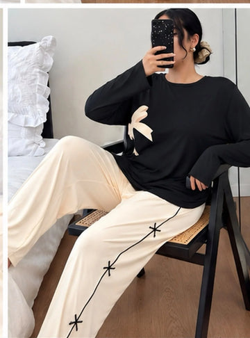 Black With Off White Ribbon Pj Set For Her