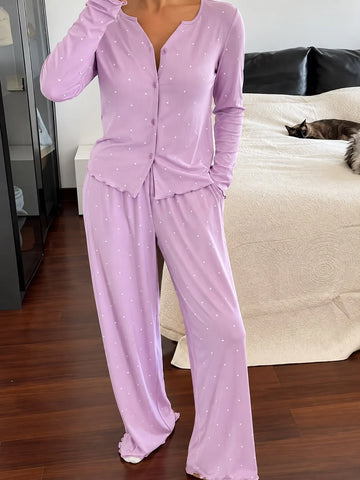 Lavender Polka Dot Button style Pj Set For Her