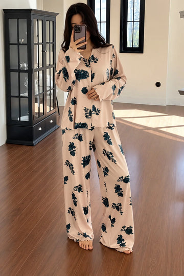 Off White Midnight Rose Blush Button Style Pj Set For Her