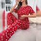Red With White Herats Print Half Sleeves T-shirt With Hearts Printed Trouser Suit (RX-110006)