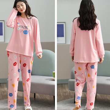 Pink Amazing Print Full Sleeves T-shirt With Printed Pajama Suit (RX-9002)