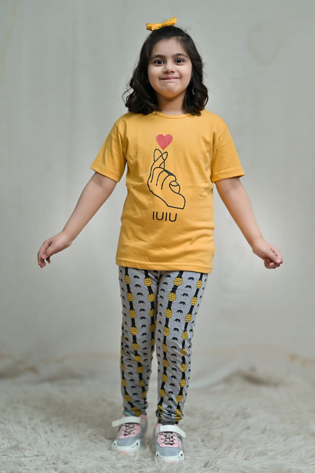 yellow hand Printed Kids Night Suit