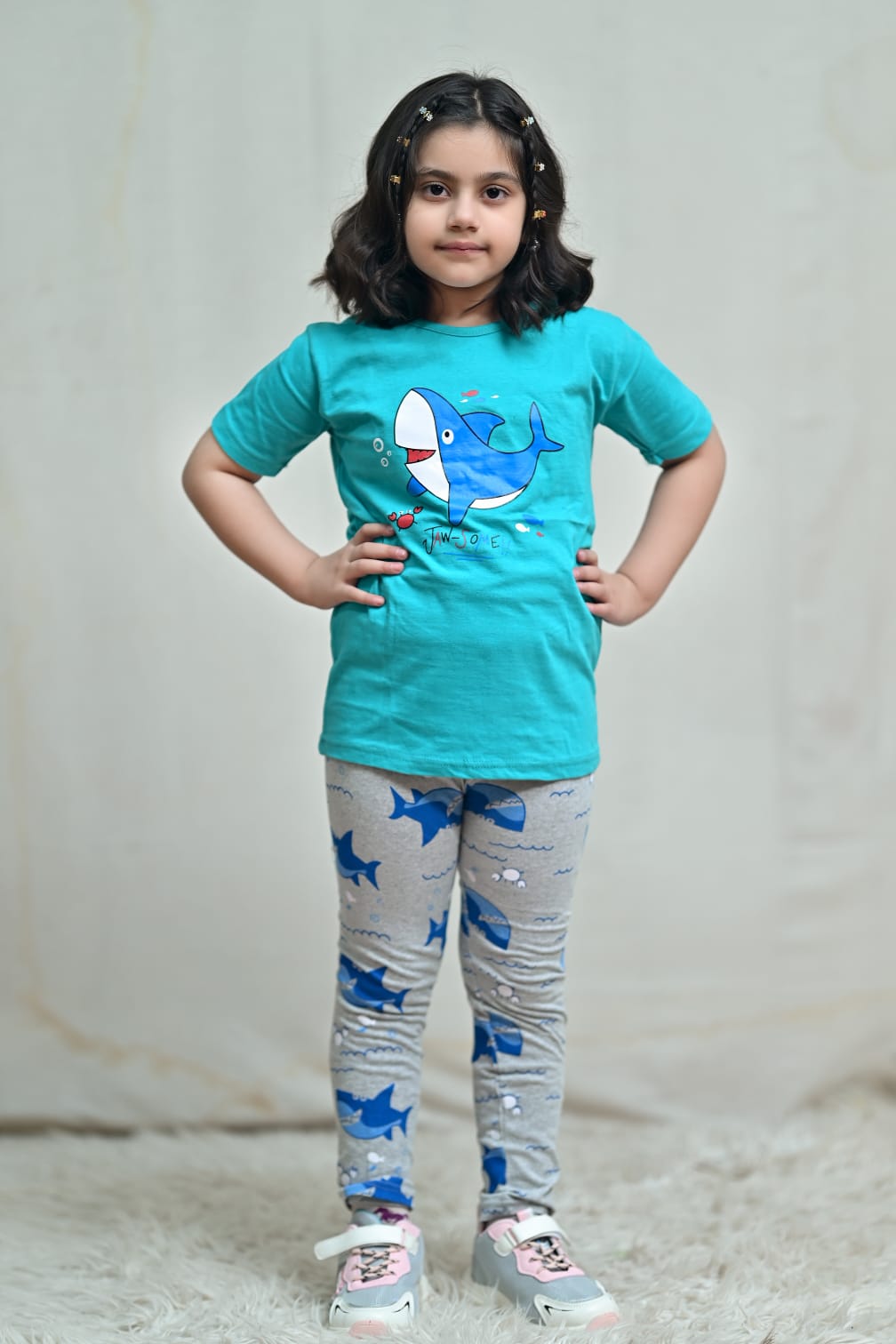 Green shark Printed Kids Night Suit
