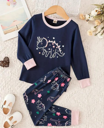 Navy Blue Hippo Printed Kids Night Suit