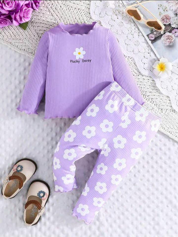 Purple Daisy flowers Printed Kids Night Suit