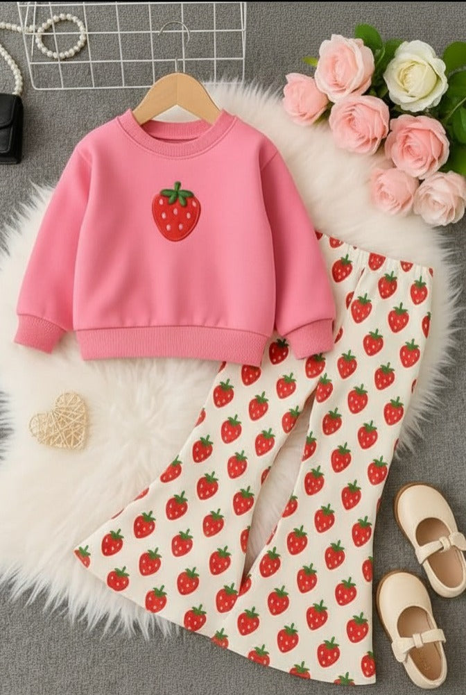 Pink Strawberry with All over strawberry Printed pajama Kids track suit