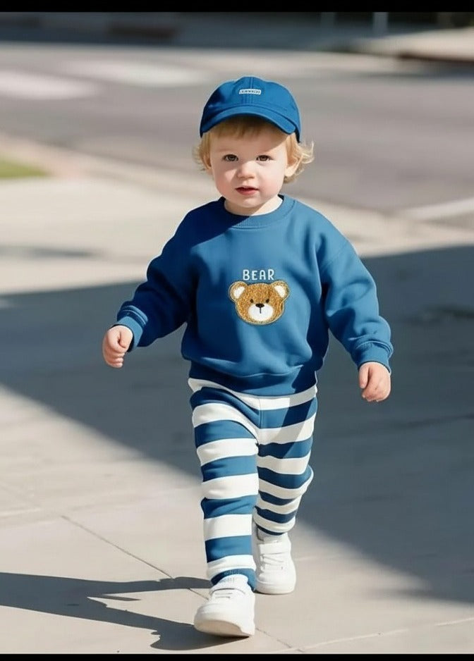 Blue Bear with stripes pajama Kids track suit