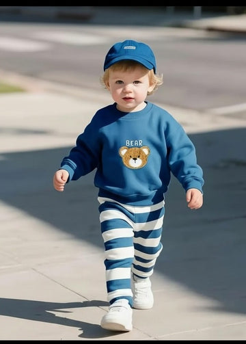 Blue Bear with stripes pajama Kids track suit