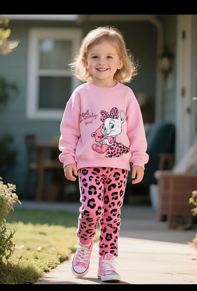Pink Lovely Girl Bow with Cheeta pajama Kids track suit