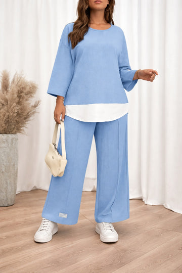 Sky blue with White Bottom line Plain plazzo night suit for her
