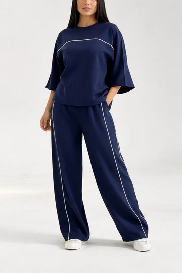 Navy Blue with White lining Plain plazzo night suit for her