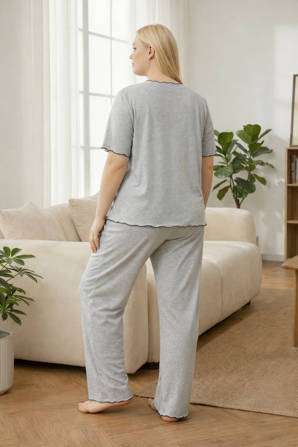 (New) hezel grey Collar with 3 black bow half sleeves night suit