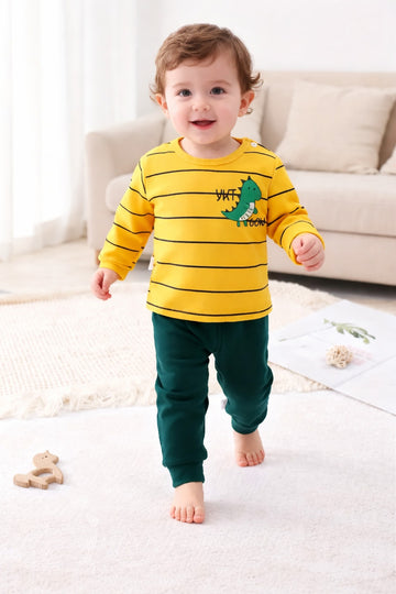 Yellow Lining Dinosuor printed T.shirt with green pajama kids night suit