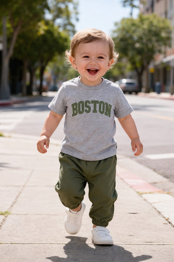 Grey half sleeves Boston Printed kids night suit