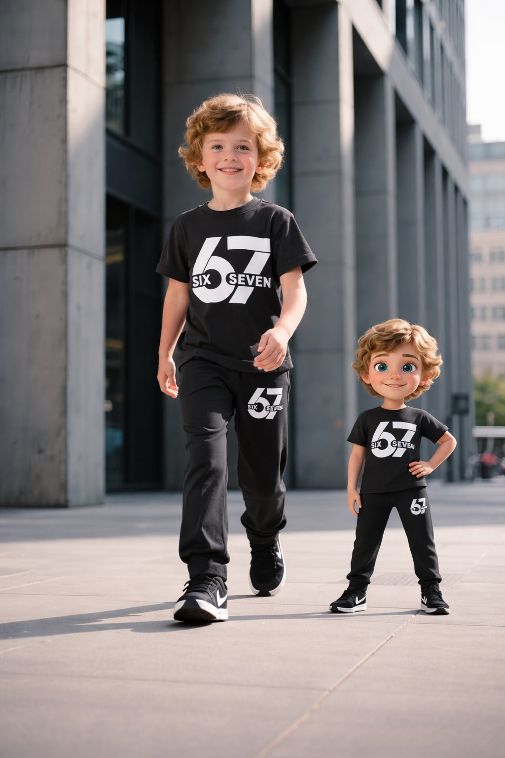 Black half sleeves 67 printed kids suit